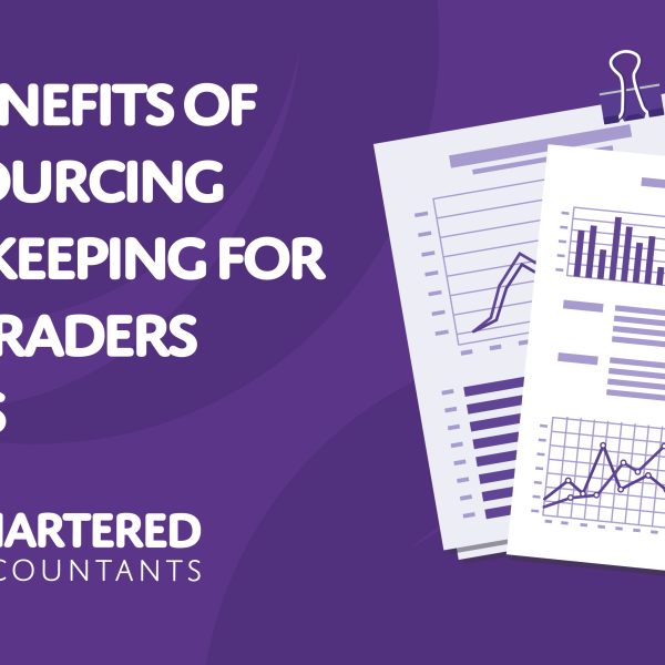 A purple background with white text reading 'The Benefits of Outsourcing Bookkeeping for Sole Traders & SMEs'