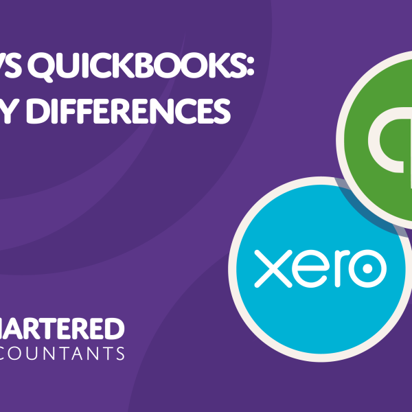 A purple background with white text reading 'Xero Vs QuickBooks': The Key Differences. The Xero and QuickBooks logos are featured on the right.