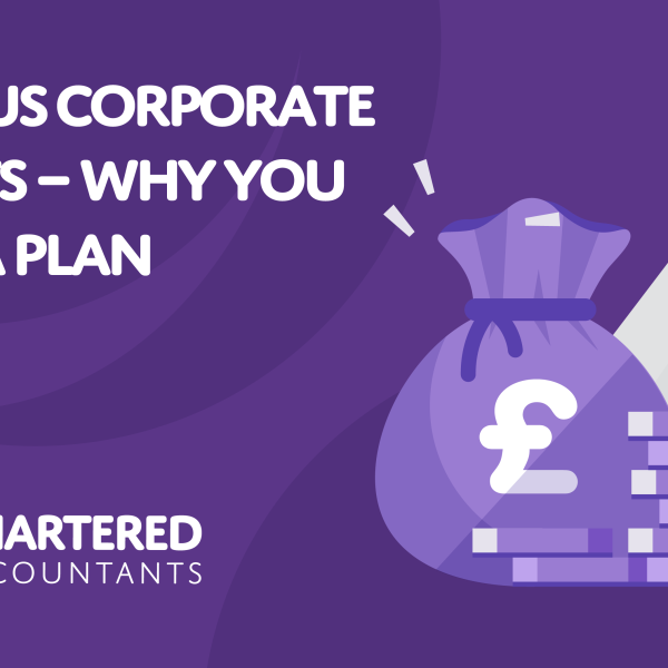 A purple background with white text reading 'Surplus Corporate Profits – Why You Need a Plan'
