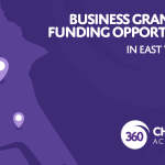 A purple background with white text reading 'Business Grants and Funding Support in East Yorkshire'