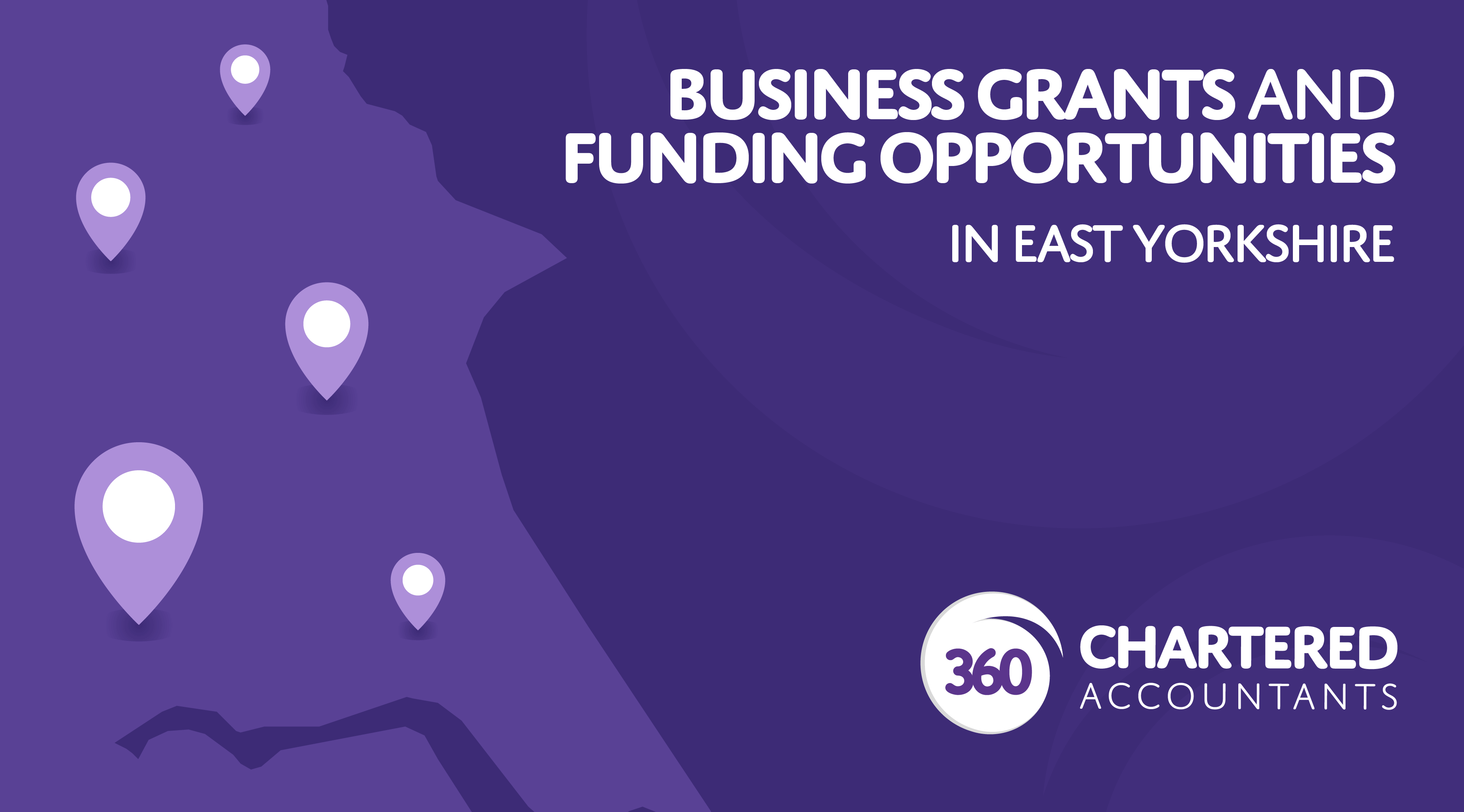 A purple background with white text reading 'Business Grants and Funding Support in East Yorkshire'