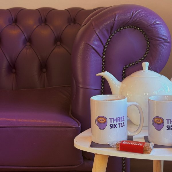 Two 'Three Six Tea' mugs