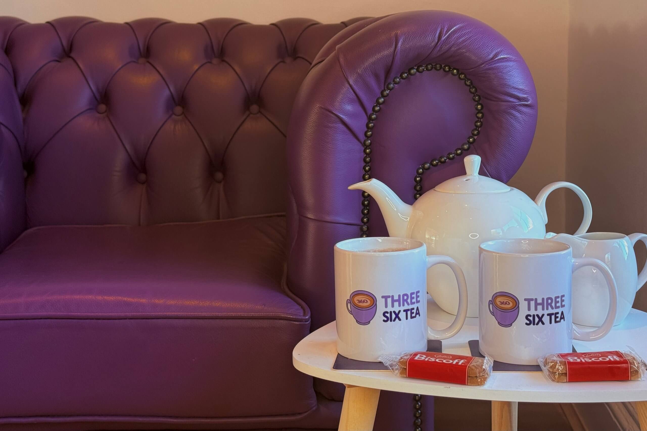 Two 'Three Six Tea' mugs