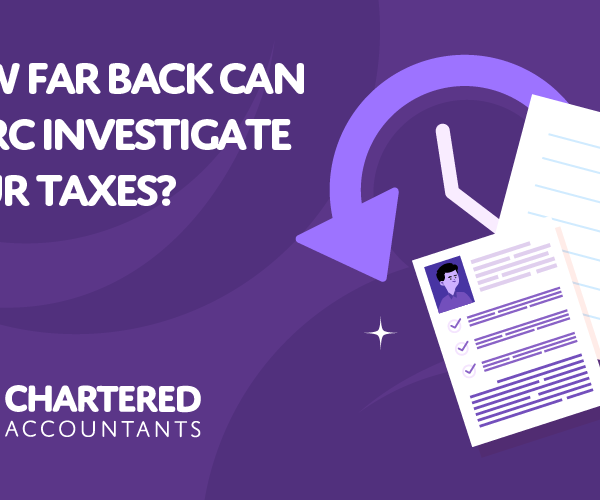 A purple background with white text reading 'How Far Back Can HMRC Investigate Your Taxes?'